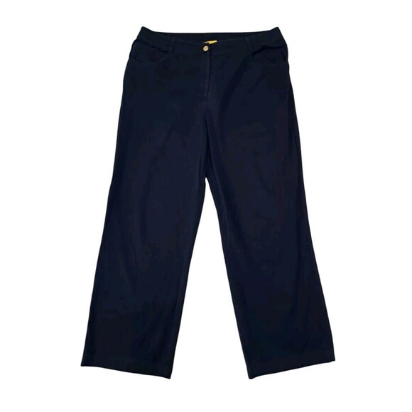 St. John‎ Navy Blue Gold Wide Leg Pants High Rise Work Quiet Luxury Women's 12 - Picture 1 of 10